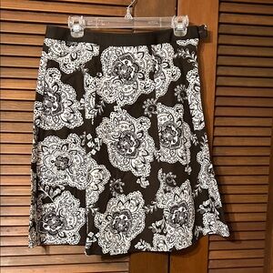 Talbots Brown and off-White Cotton Floral A-Line Skirt